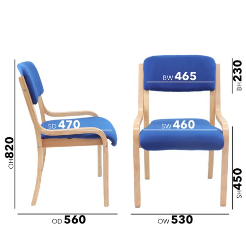Prague wooden conference chair with no arms - blue