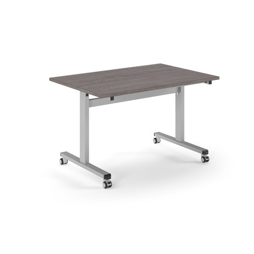 Pro Flip Rectangular Table 1200 x 800, Silver Frame, Grey Oak Top