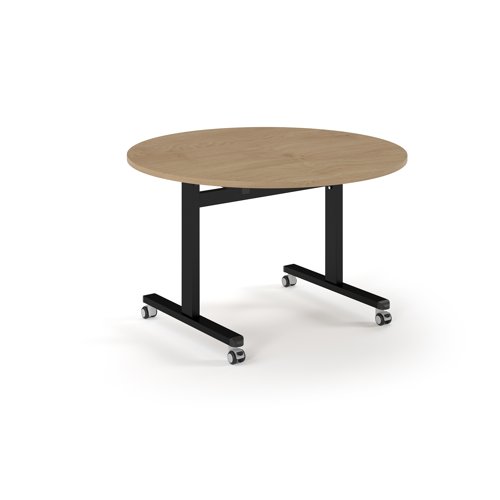 Pro Flip Circular Table 1200 Dia, Black, Kendal oak Top