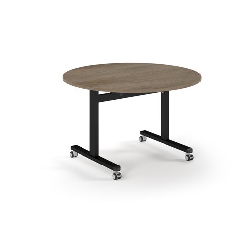 Pro Flip Circular Table 1200 Dia, Black, Nebraska Oak Top