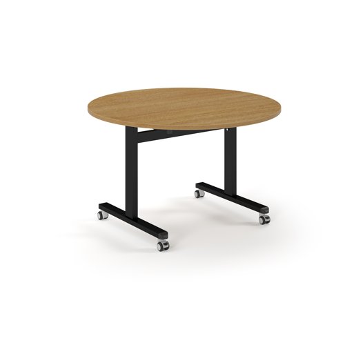 Pro Flip Circular Table 1200 Dia, Black, Oak Top