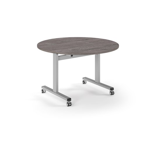 Pro Flip Circular Table 1200 Dia, Silver, Grey Oak Top