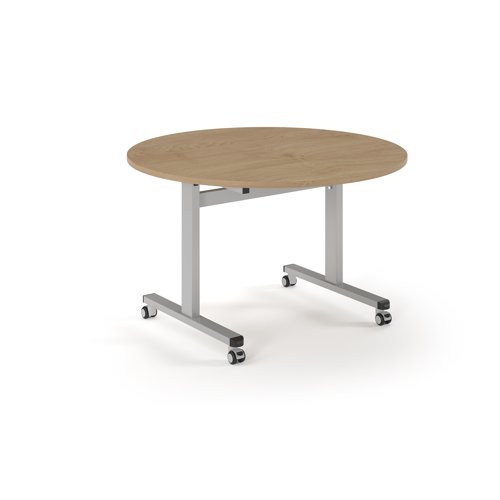 Pro Flip Circular Table 1200 Dia, Silver, Kendal oak Top