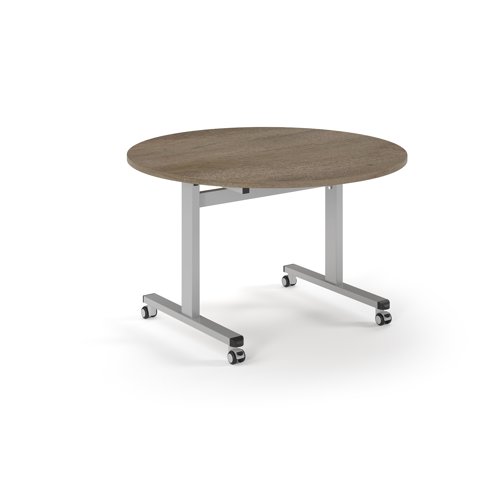 Pro Flip Circular Table 1200 Dia, Silver, Nebraska Oak Top