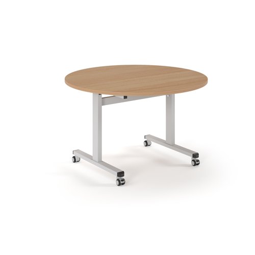 Pro Flip Circular Table 1200 Dia, White, Beech Top