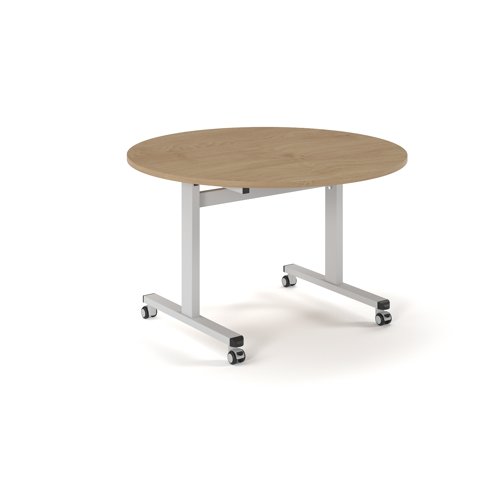 Pro Flip Circular Table 1200 Dia, White, Kendal oak Top
