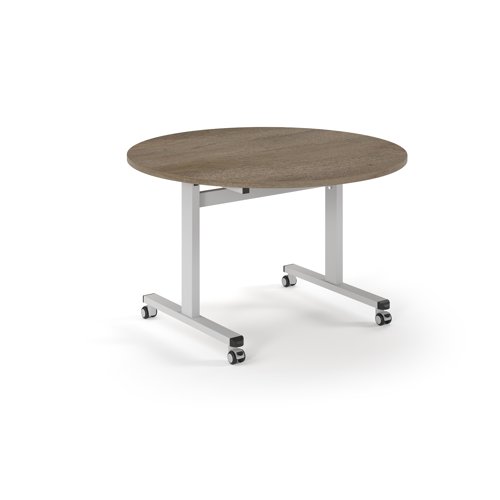 Pro Flip Circular Table 1200 Dia, White, Nebraska Oak Top