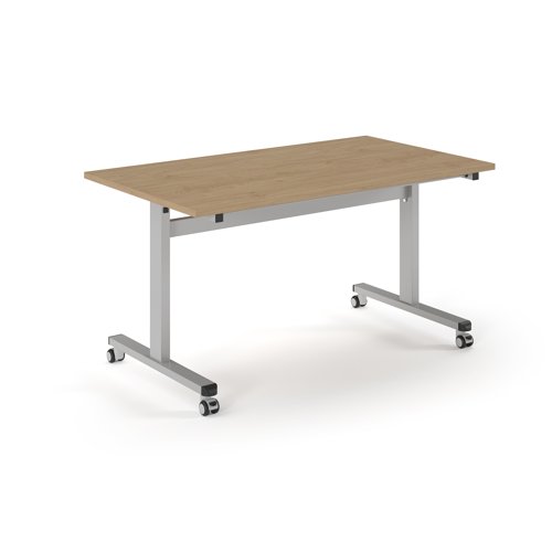 Pro Flip Rectangular Table 1400 x 800, Silver Frame, Kendal Oak Top