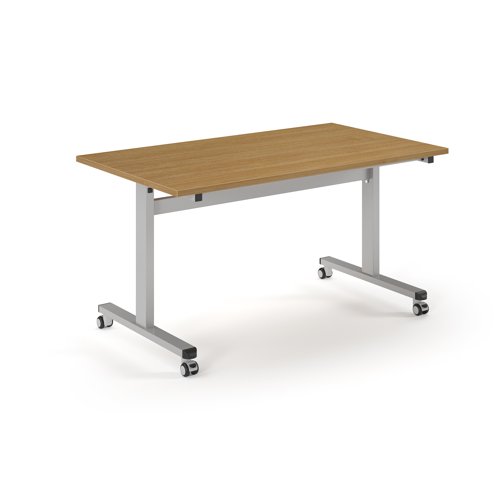 Pro Flip Rectangular Table 1400 x 800, Silver Frame, Oak Top
