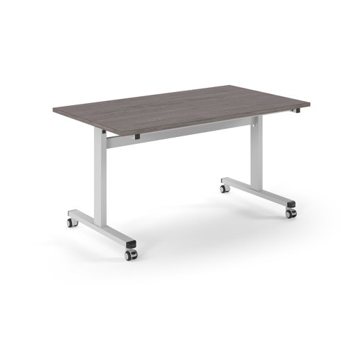 Pro Flip Rectangular Table 1400 x 800, White Frame, Grey Oak Top