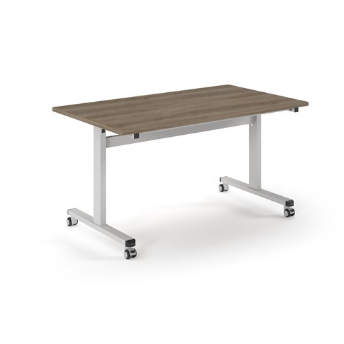 Pro Flip Rectangular Table 1400 x 800, White Frame, Nebraska Oak Top