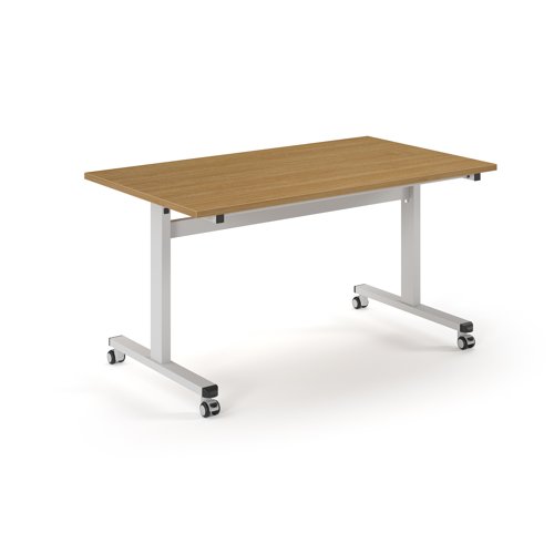 Pro Flip Rectangular Table 1400 x 800, White Frame, Oak Top