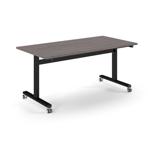 Pro Flip Rectangular Table 1600 x 800, Black Frame, Grey Oak Top