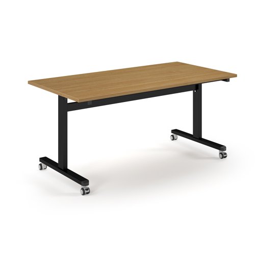 Pro Flip Rectangular Table 1600 x 800, Black Frame, Oak Top