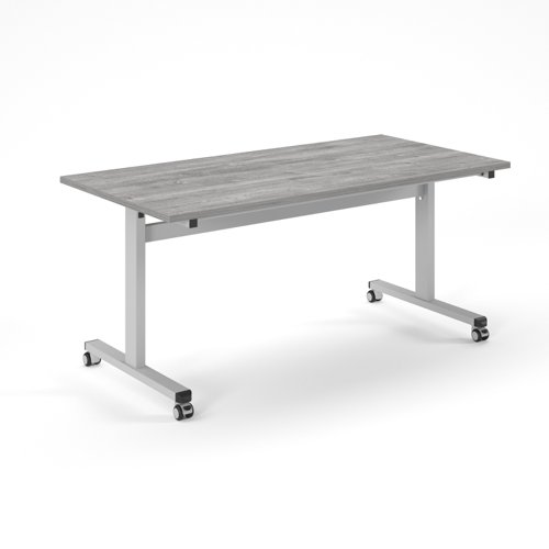 Pro flip table 1600x 800 silver frame - grey oak top