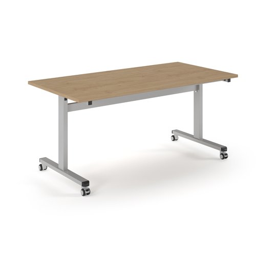 Pro Flip Rectangular Table 1600 x 800, Silver Frame, Kendal Oak Top