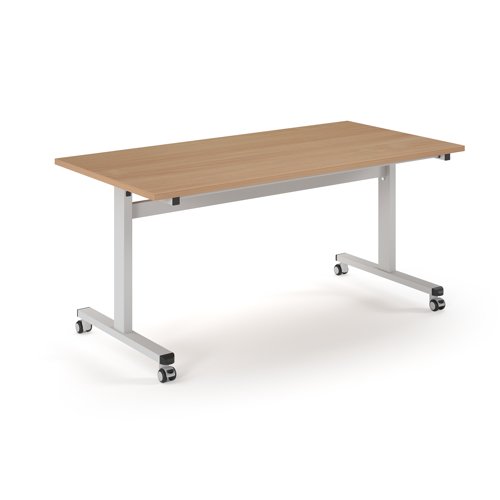 Pro Flip Rectangular Table 1600 x 800, White Frame, Beech Top