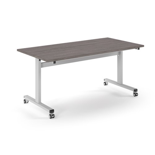 Pro Flip Rectangular Table 1600 x 800, White Frame, Grey Oak Top