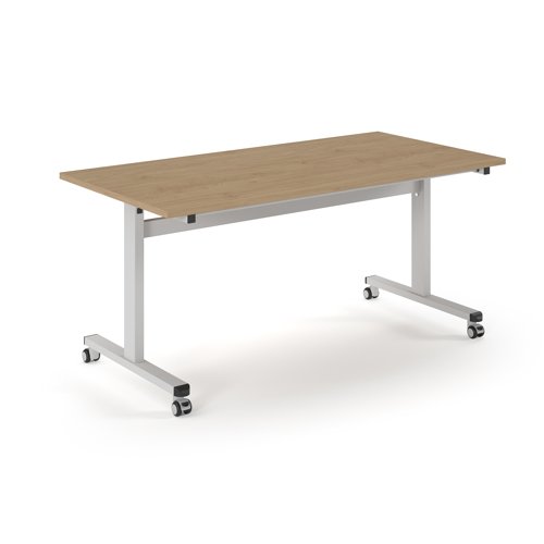 Pro Flip Rectangular Table 1600 x 800, White Frame, Kendal Oak Top