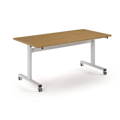 Pro Flip Rectangular Table 1600 x 800, White Frame, Oak Top