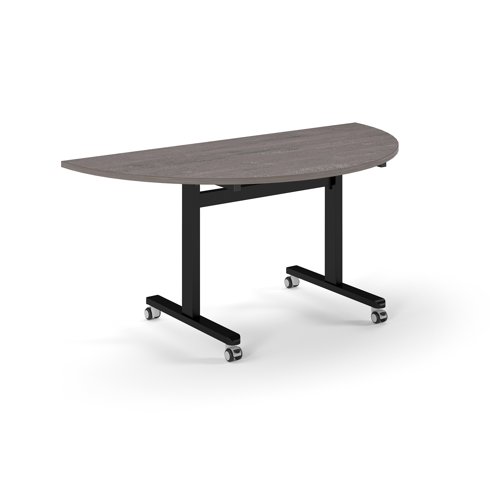 Pro Flip Semi-Circular Table 1600 x 800, Black, Grey Oak Top