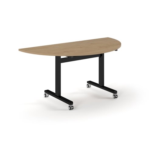 Pro Flip Semi-Circular Table 1600 x 800, Black, Kendal oak Top