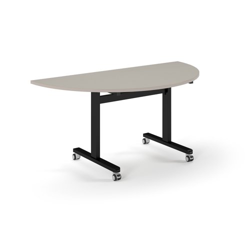 Pro Flip Semi-Circular Table 1600 x 800, Black, Light Grey Top