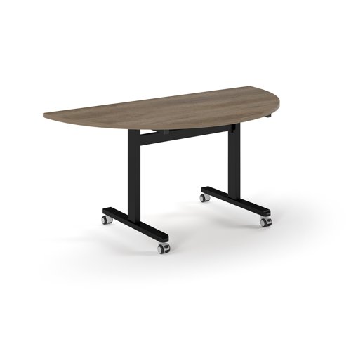 Pro Flip Semi-Circular Table 1600 x 800, Black, Nebraska Oak Top