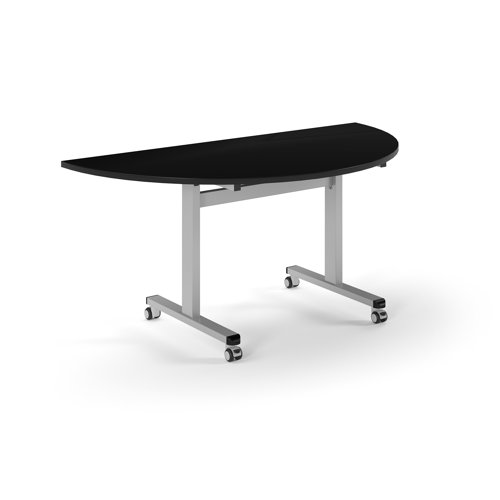Pro Flip Semi-Circular Table 1600 x 800, Silver, Black Top