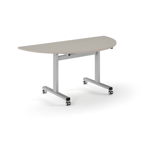 Pro Flip Semi-Circular Table 1600 x 800, Silver, Light Grey Top