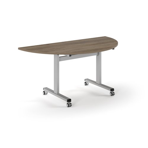 Pro Flip Semi-Circular Table 1600 x 800, Silver, Nebraska Oak Top