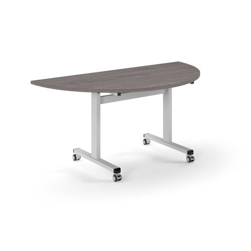 Pro Flip Semi-Circular Table 1600 x 800, White, Grey Oak Top