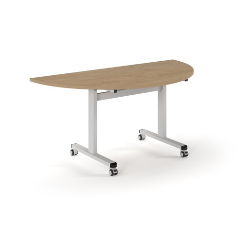 Pro Flip Semi-Circular Table 1600 x 800, White, Kendal oak Top