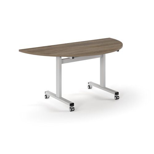 Pro Flip Semi-Circular Table 1600 x 800, White, Nebraska Oak Top