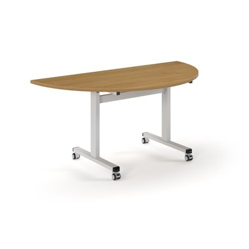 Pro Flip Semi-Circular Table 1600 x 800, White, Oak Top