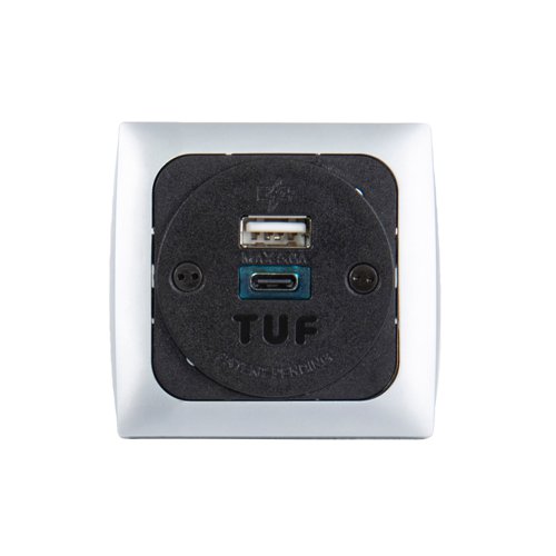 Proton panel mounted power module 1 x TUF (A&C connectors) USB charger - silver/black