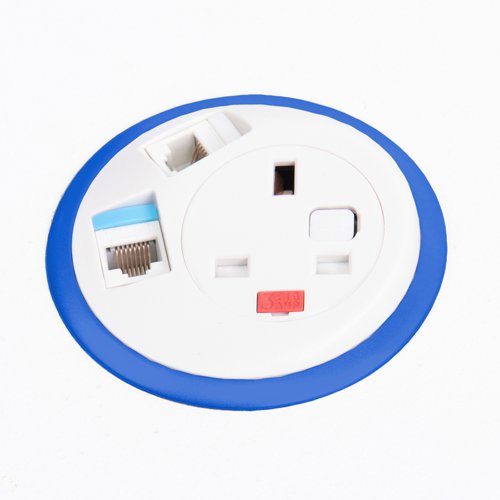 Pixel in-surface power module with 1 x UK socket and 2 x RJ45 sockets - white