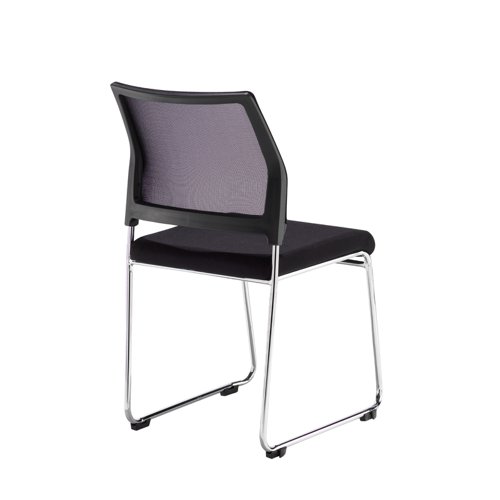 QVO40005-K | In collaborative spaces, chairs are always being moved. That’s why the lightweight and portable Quavo chair is such a fitting addition to the places people gather. Quavo is a multi-purpose chair that is made for any environment, with a breathable mesh back, black fabric seat and a chrome sled frame that effortlessly fits into a wide variety of spaces ranging from offices, side seating, team meeting rooms and dining areas.