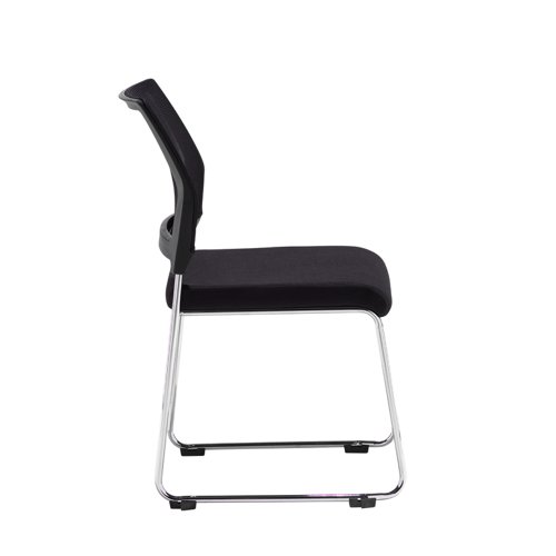 Quavo black mesh back multi-purpose chair with black fabric seat and chrome wire frame (pack of 4)