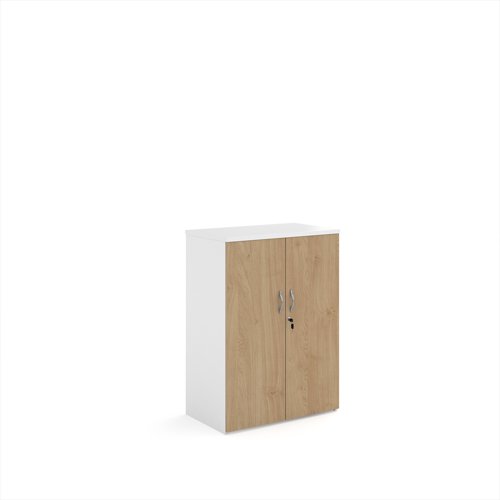 Duo double door cupboard 1090mm high with 2 shelves - white with kendal oak doors