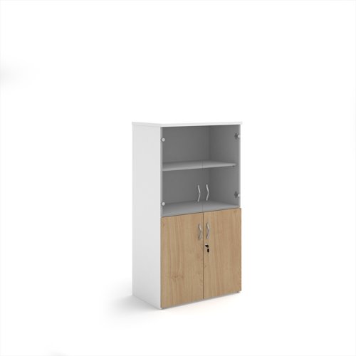 Duo combination unit with glass upper doors 1440mm high with 3 shelves - White/Kendal Oak