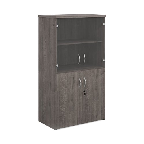 Universal combination unit with glass upper doors 1440mm high with 3 shelves - grey oak