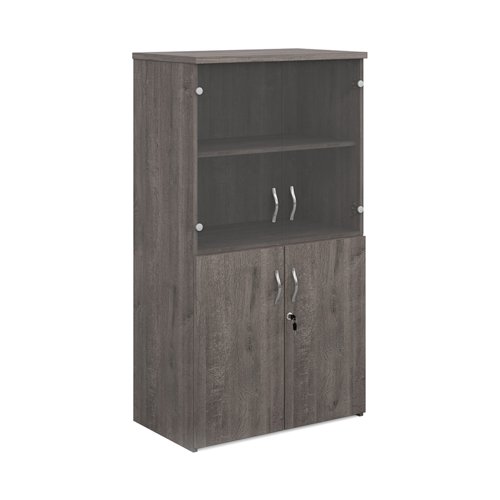 Universal combination unit with glass upper doors 1440mm high with 3 shelves - grey oak  R1440COMGO