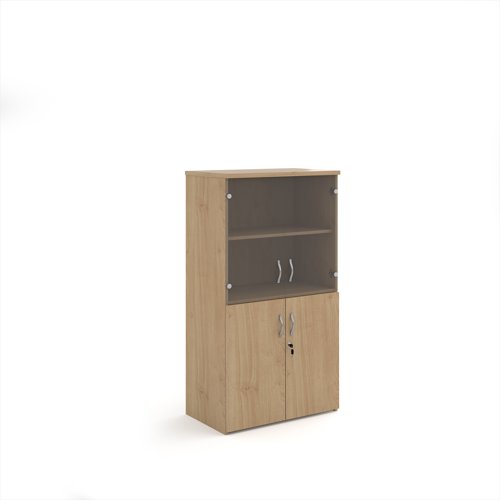 Universal combination unit with glass upper doors 1440mm high with 3 shelves - Kendal Oak
