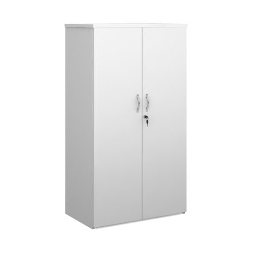 Universal double door cupboard 1440mm high with 3 shelves - white