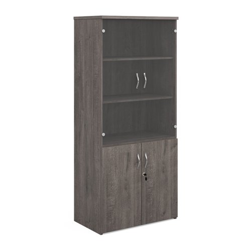 Universal combination unit with glass upper doors 1790mm high with 4 shelves - grey oak  R1790COMGO