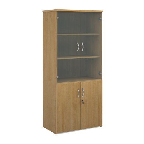 R1790COMO Universal combination unit with glass upper doors 1790mm high with 4 shelves - oak