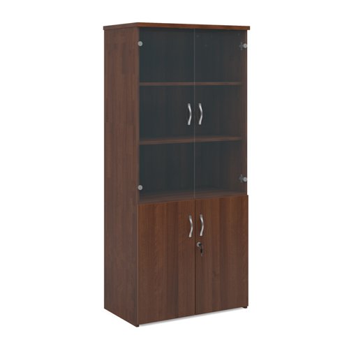 Universal combination unit with glass upper doors 1790mm high with 4 shelves - walnut  R1790COMW