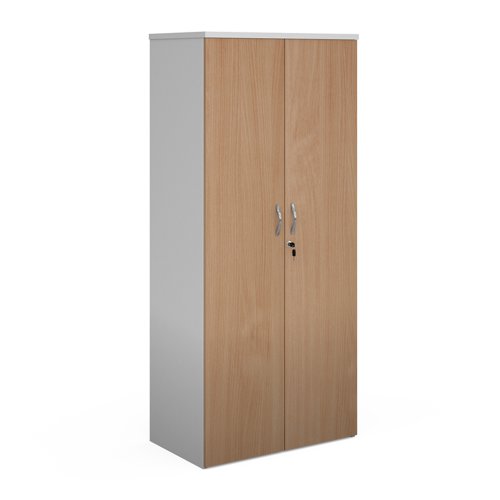 Duo Double Door Cupboard 1790mm High With 4 Shelves White With Beech Doors