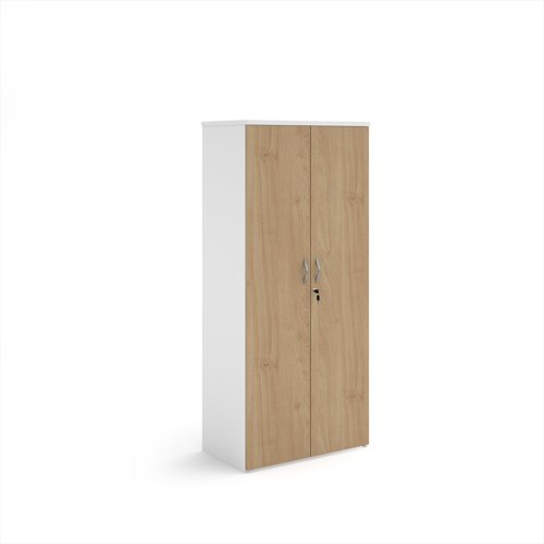 Duo double door cupboard 1790mm high with 4 shelves - white with kendal oak doors